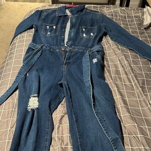 Stretchy Brand New Blue Denim Jumpsuit